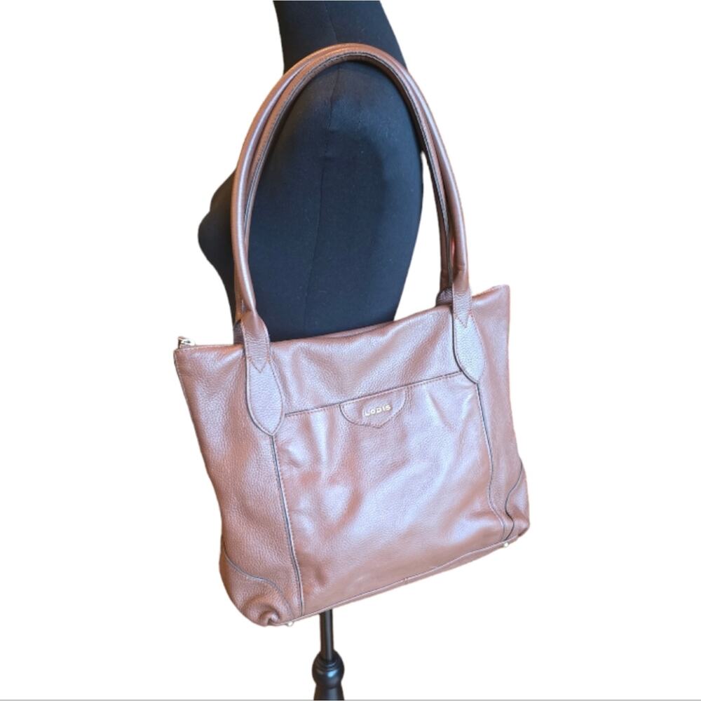 LODIS Chestnut Pebbled Brown Leather‎ Shoulder Bag Purse